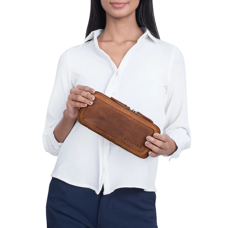"Scotty" Leder Etui Vintage Hardcase mit Reißverschluss Federmappe