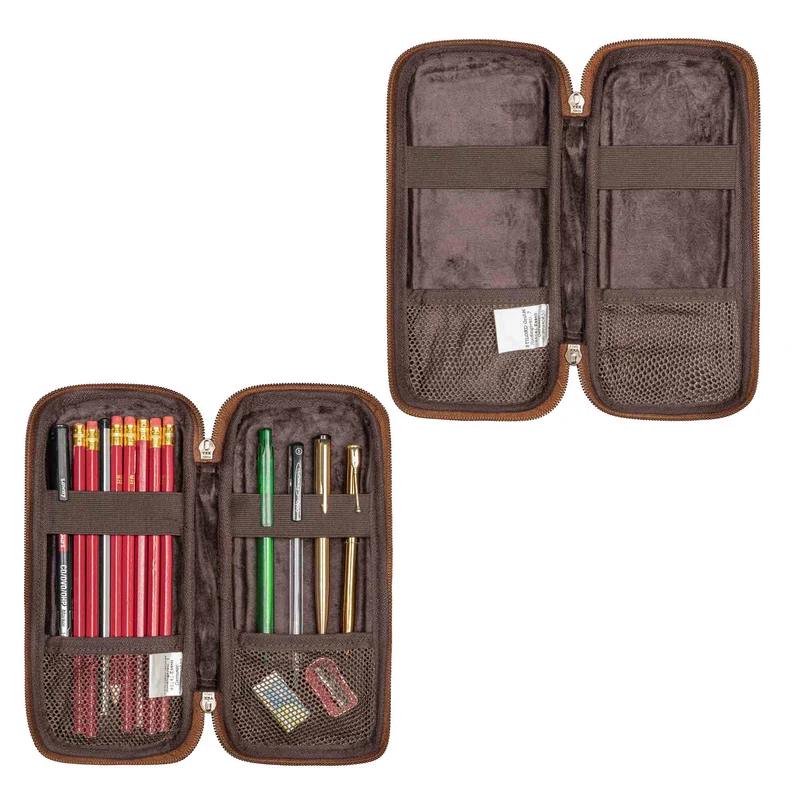 "Scotty" Leder Etui Vintage Hardcase mit Reißverschluss Federmappe