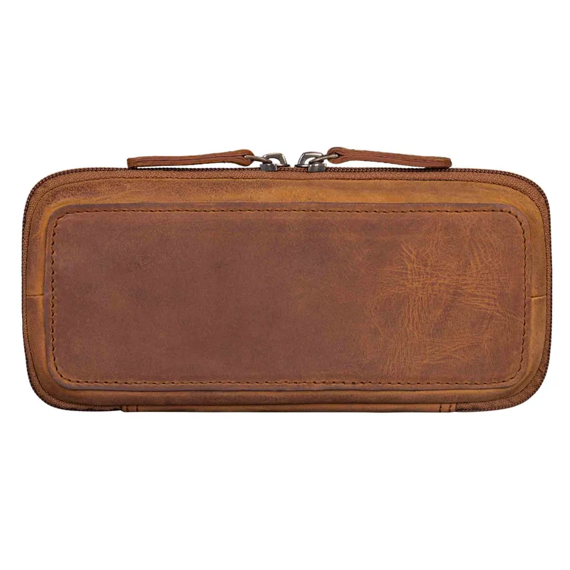 "Scotty" Leder Etui Vintage Hardcase mit Reißverschluss Federmappe