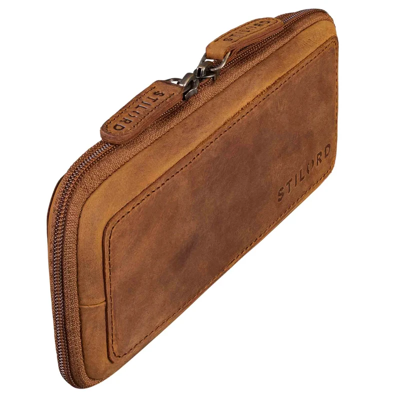 "Scotty" Leder Etui Vintage Hardcase mit Reißverschluss Federmappe