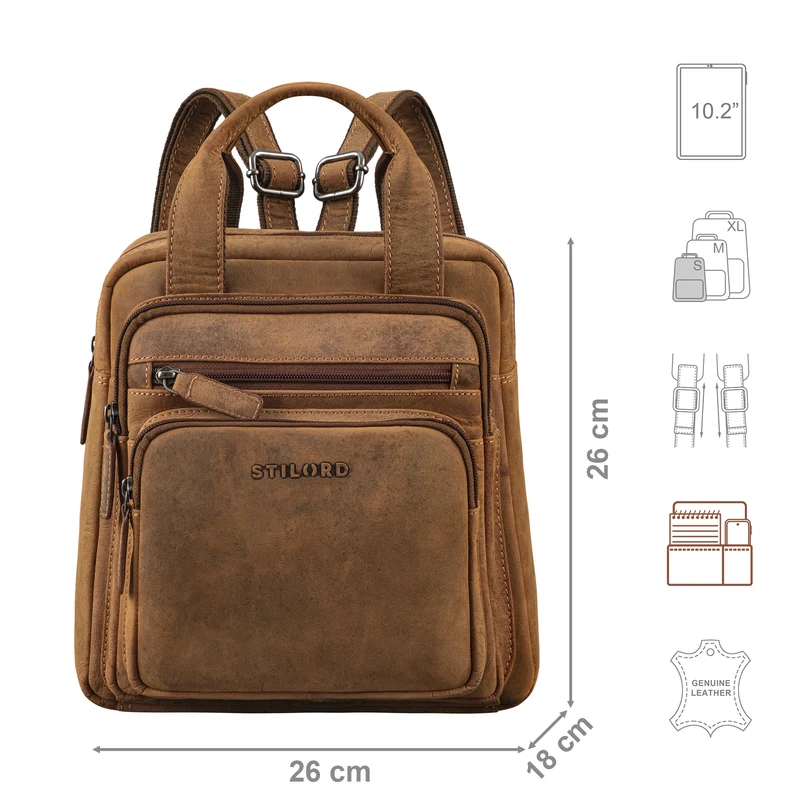 "Maple" Rucksack Tasche Damen Echtes Leder mit Henkel klein