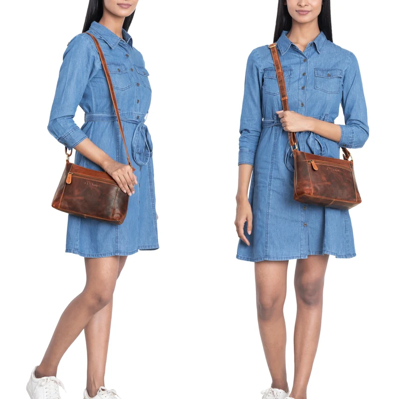 "Peach" Leder Umhängetasche Damen Klein