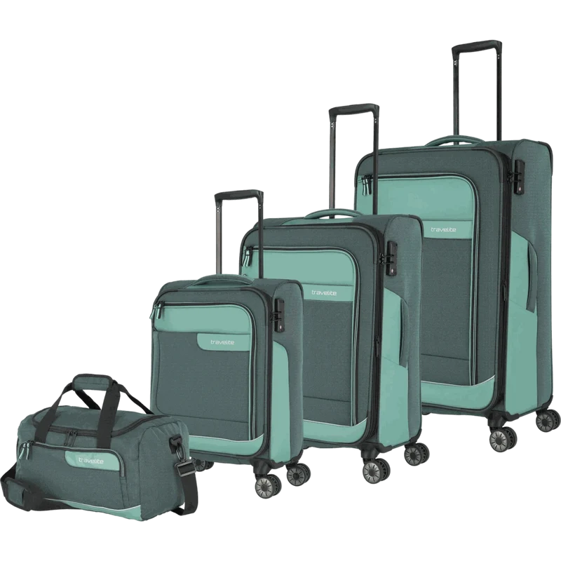Travelite Viia 4-Rollen Kofferset 4tlg. L/M/S + Reisetasche -Eukalyptus