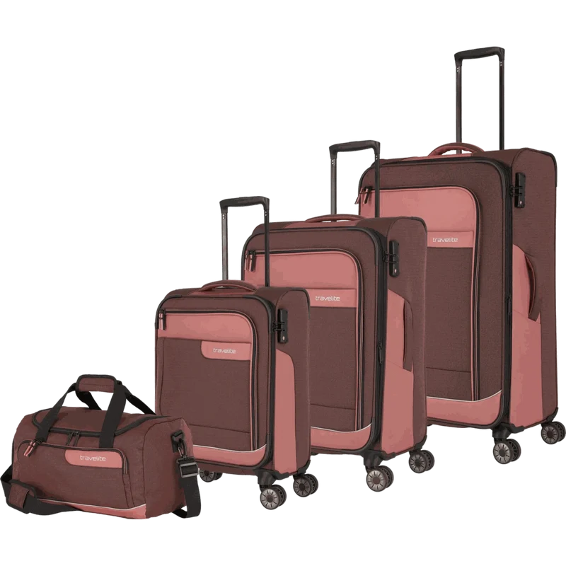 Travelite Viia 4-Rollen Kofferset 4tlg. L/M/S + Reisetasche -Frühlingsrose