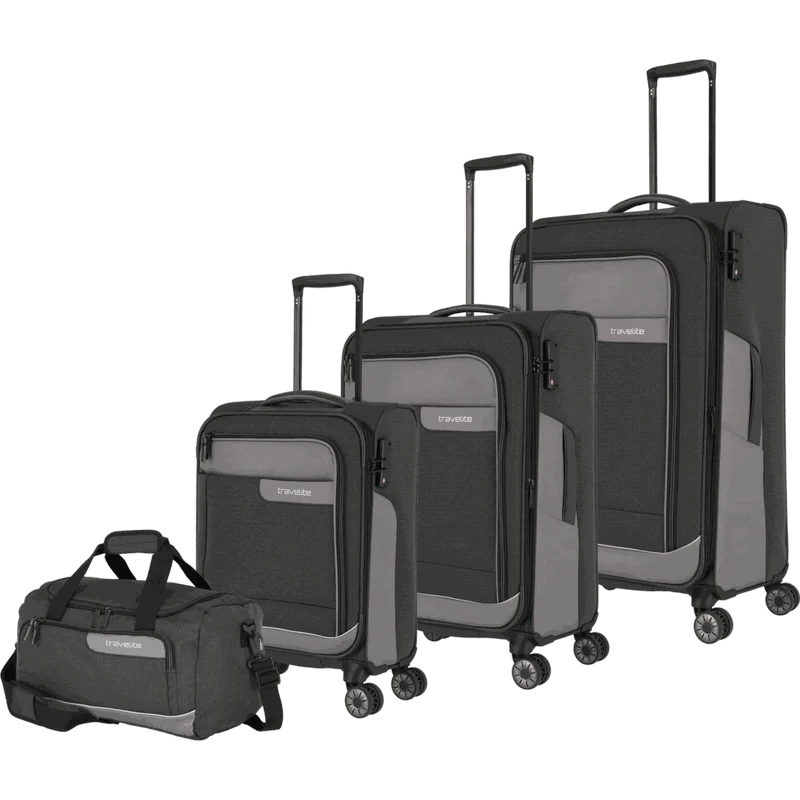Travelite Viia 4-Rollen Kofferset 4tlg. L/M/S + Reisetasche -Schiefer