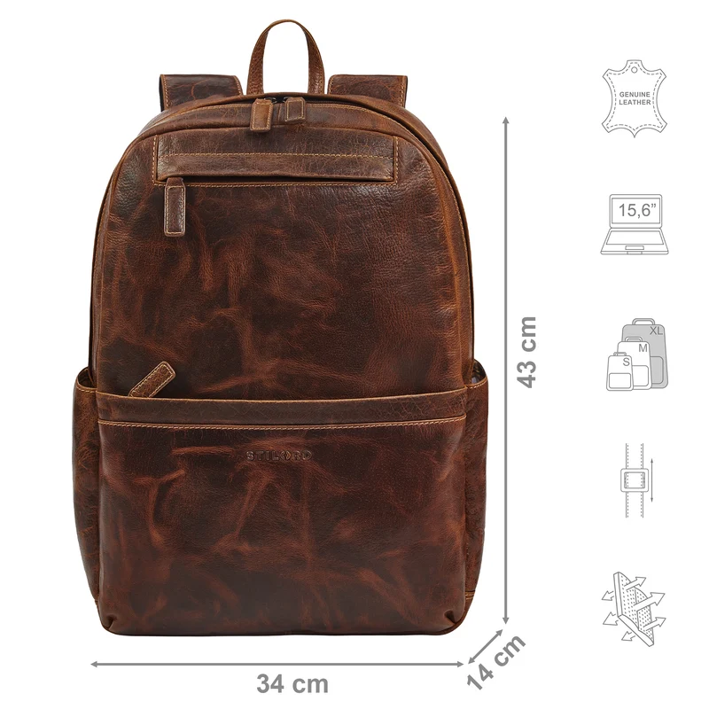 "Brighton" Großer Business Lederrucksack 15.6 Zoll für Herren & Damen
