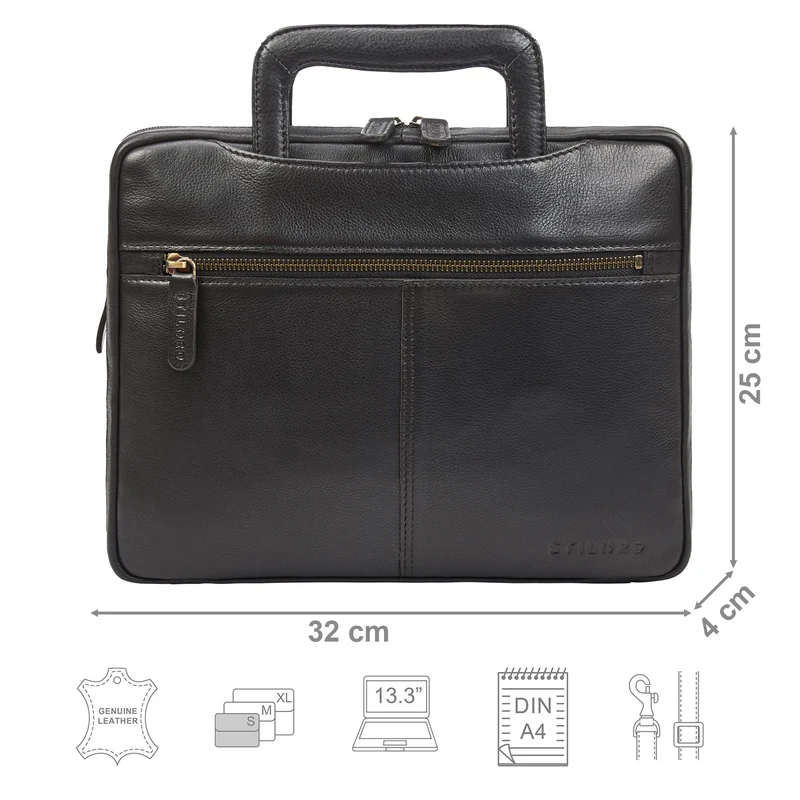 "Connell" Laptoptasche 13 Zoll A4 Leder schmal für Damen und Herren