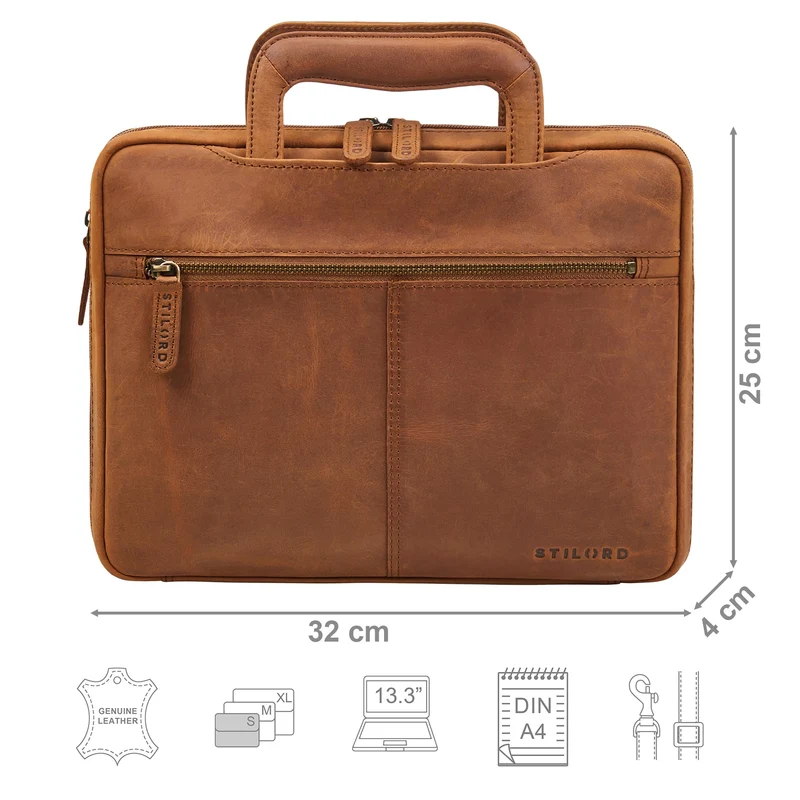 "Connell" Laptoptasche 13 Zoll A4 Leder schmal für Damen und Herren