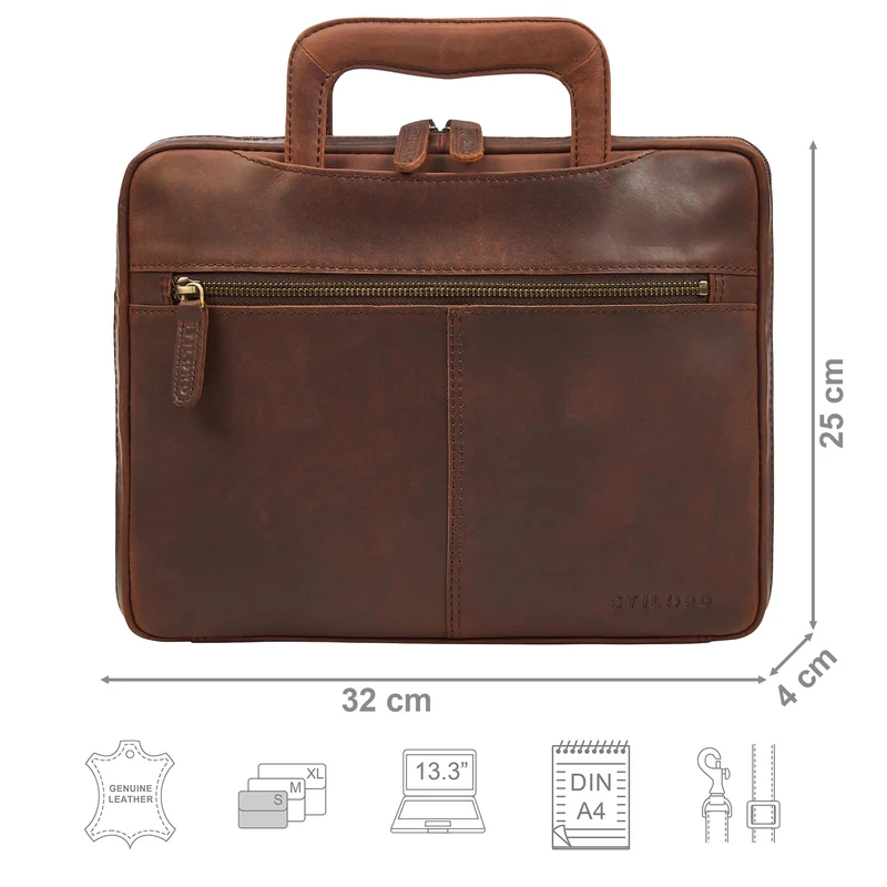"Connell" Laptoptasche 13 Zoll A4 Leder schmal für Damen und Herren