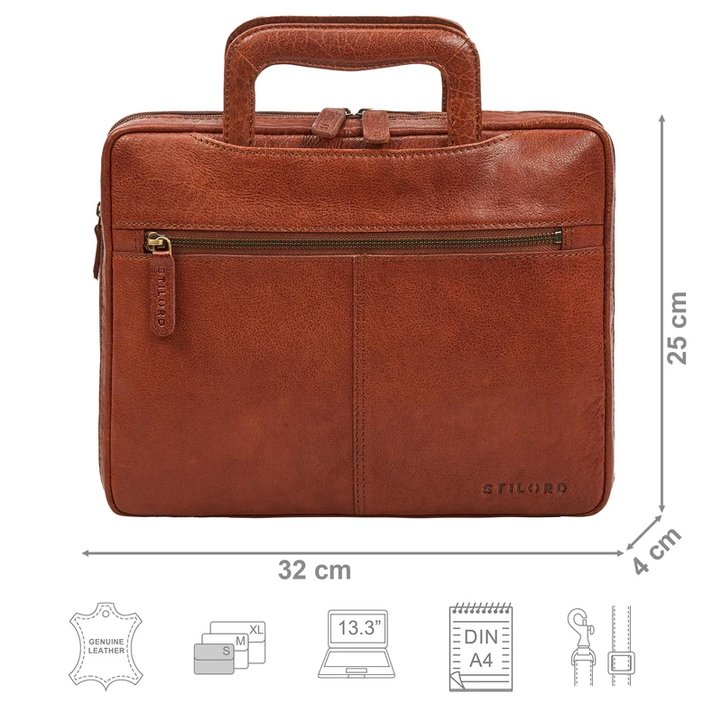 "Connell" Laptoptasche 13 Zoll A4 Leder schmal für Damen und Herren