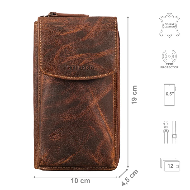 "Jule" Leder Handytasche Geldbeutel mit Handyfach RFID Schutz Damen