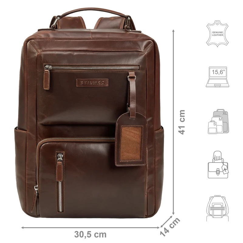 "Alejandro" moderner Business Lederrucksack 15.6 Zoll für Herren