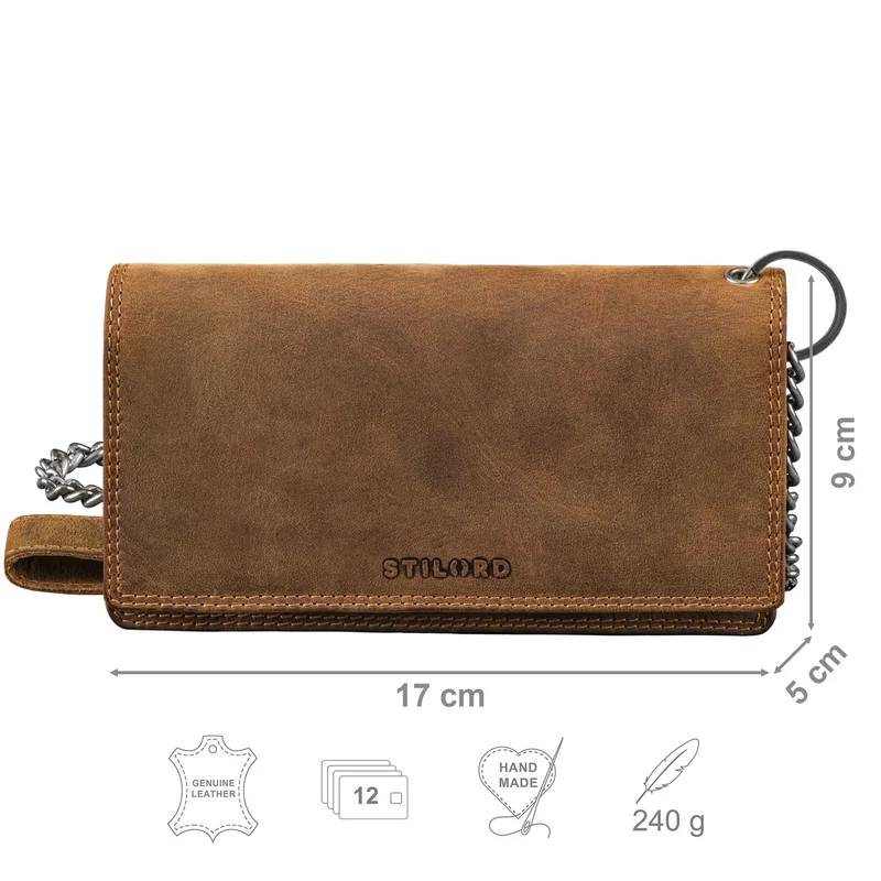 "Leonidas" Leder Portemonnaie Herren mit Kette RFID
