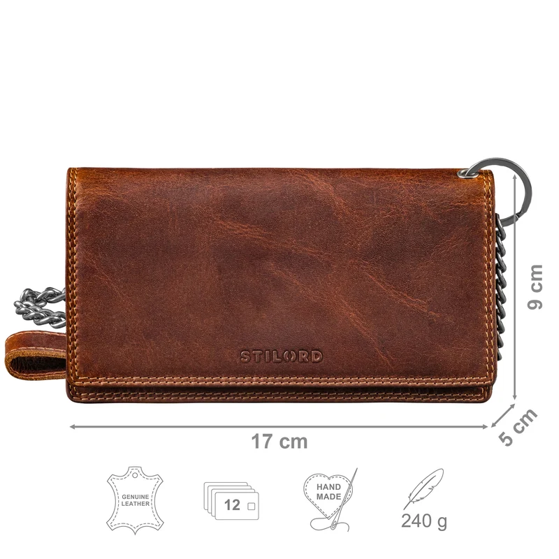 "Leonidas" Leder Portemonnaie Herren mit Kette RFID
