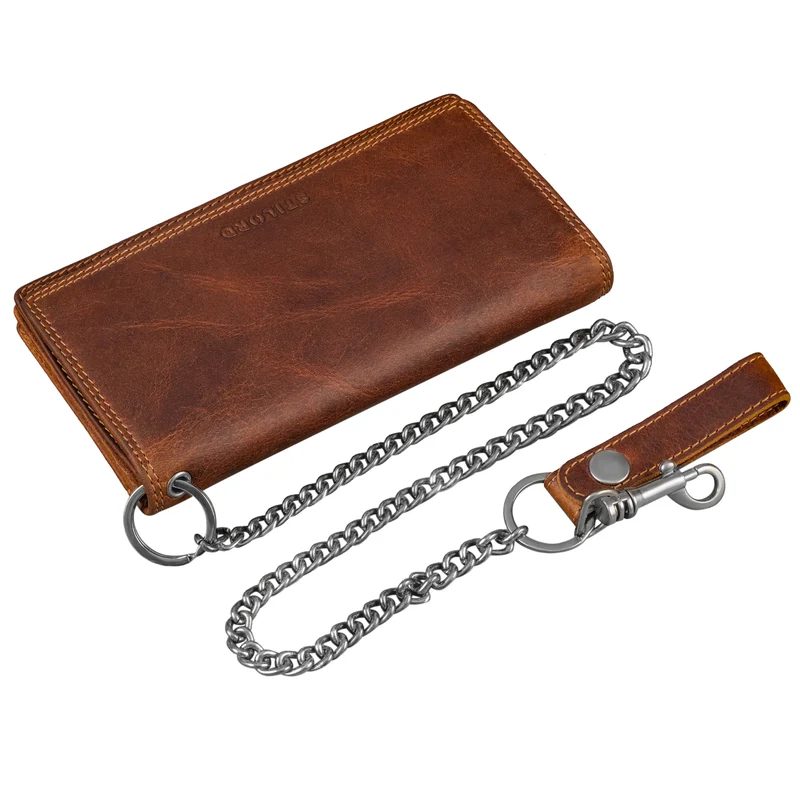 "Leonidas" Leder Portemonnaie Herren mit Kette RFID