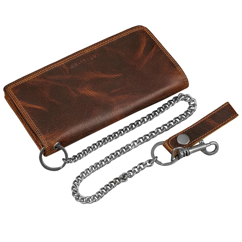"Leonidas" Leder Portemonnaie Herren mit Kette RFID