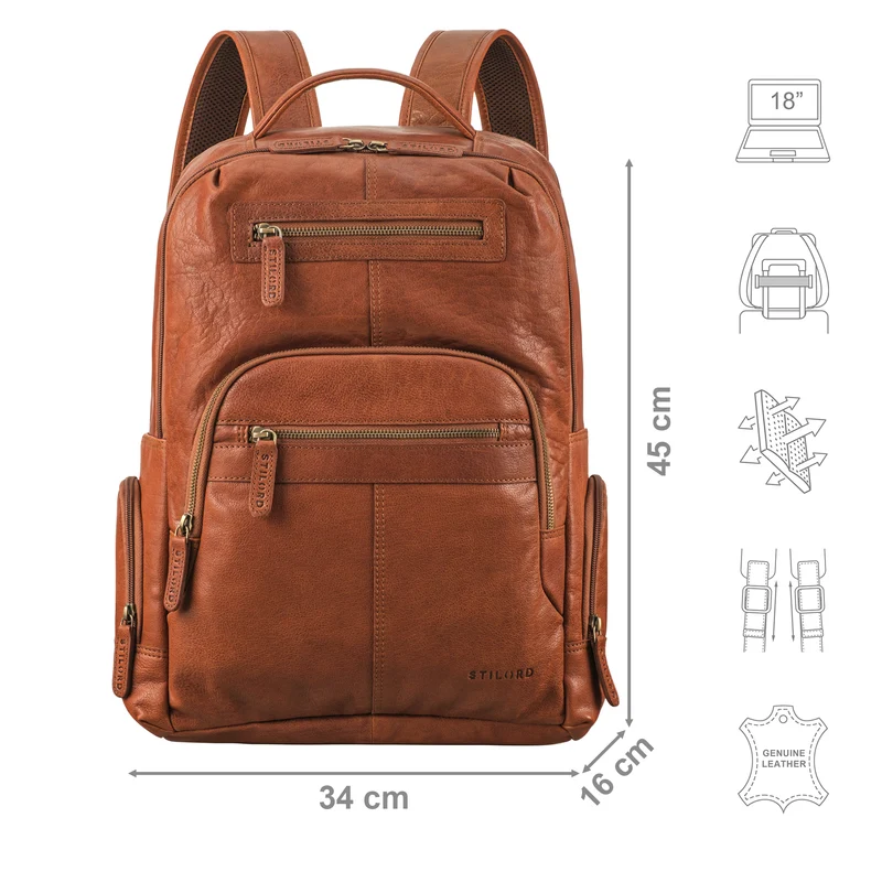 "Riccardo" Robuster Leder Laptoprucksack 18 Zoll für Herren & Damen