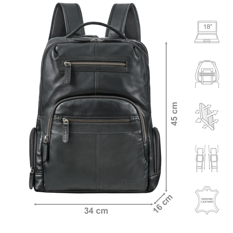 "Riccardo" Robuster Leder Laptoprucksack 18 Zoll für Herren & Damen
