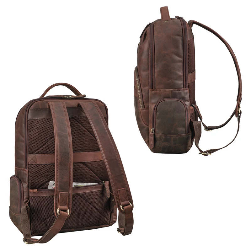 "Riccardo" Robuster Leder Laptoprucksack 18 Zoll für Herren & Damen