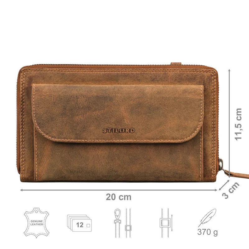 "Monica" 4 in 1 Leder Geldbörse mit Handyfach Schultertasche Damen