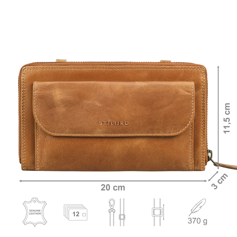 "Monica" 4 in 1 Leder Geldbörse mit Handyfach Schultertasche Damen