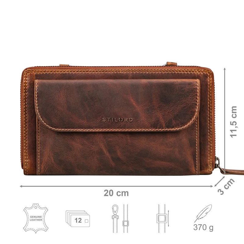 "Monica" 4 in 1 Leder Geldbörse mit Handyfach Schultertasche Damen
