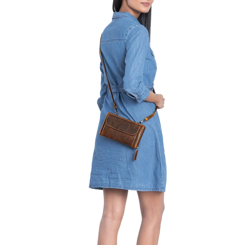 "Monica" 4 in 1 Leder Geldbörse mit Handyfach Schultertasche Damen