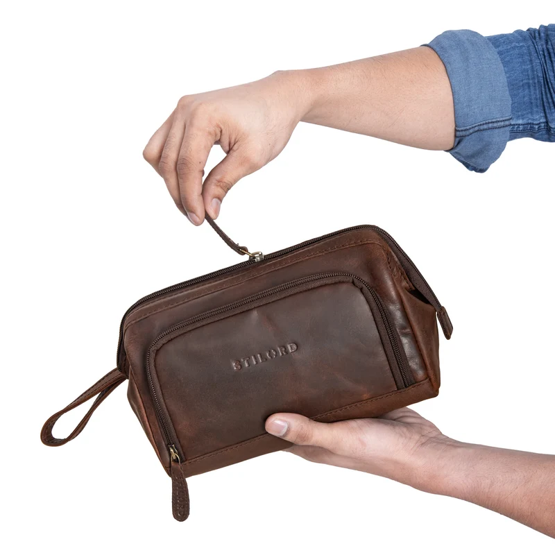 "Henry" Kosmetiktasche und Kulturbeutel aus Leder