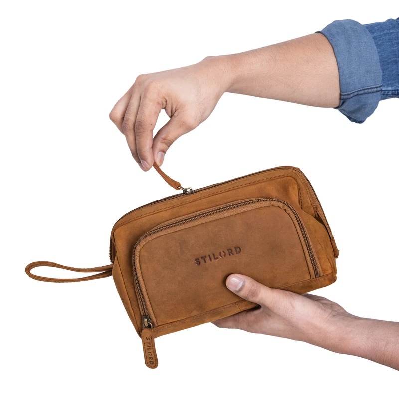 "Henry" Kosmetiktasche und Kulturbeutel aus Leder