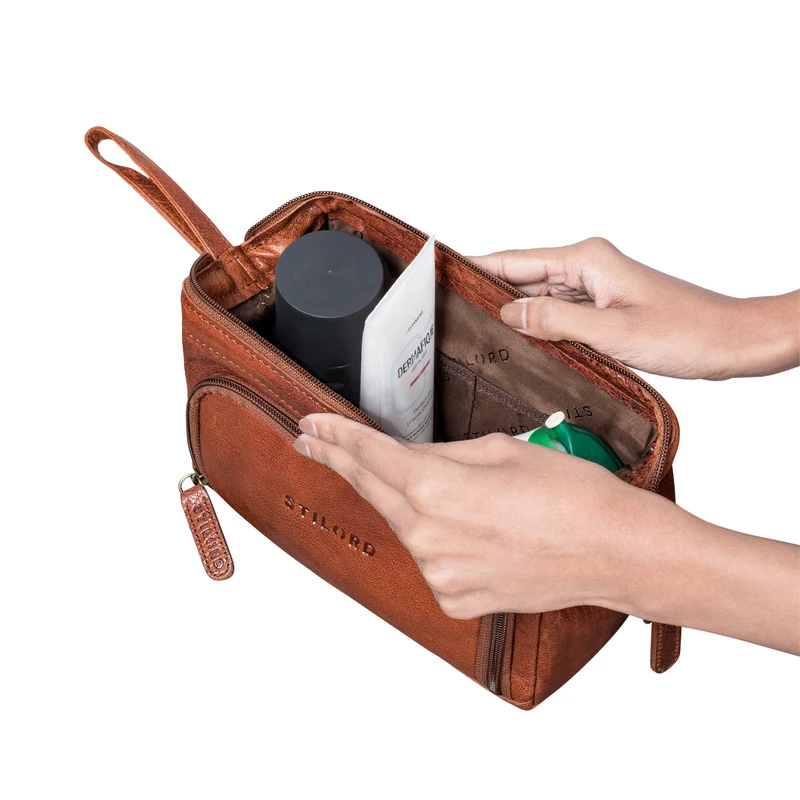 "Henry" Kosmetiktasche und Kulturbeutel aus Leder