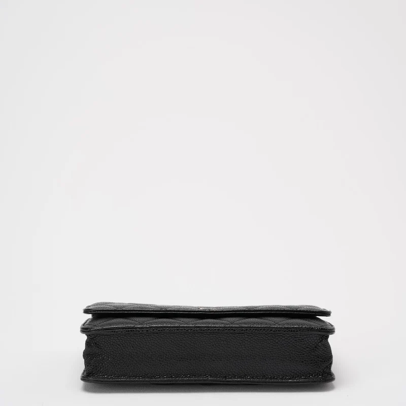 Chanel Schwarze klassische Geldbörse mit Kette WOC Bag Caviar 2013-2014