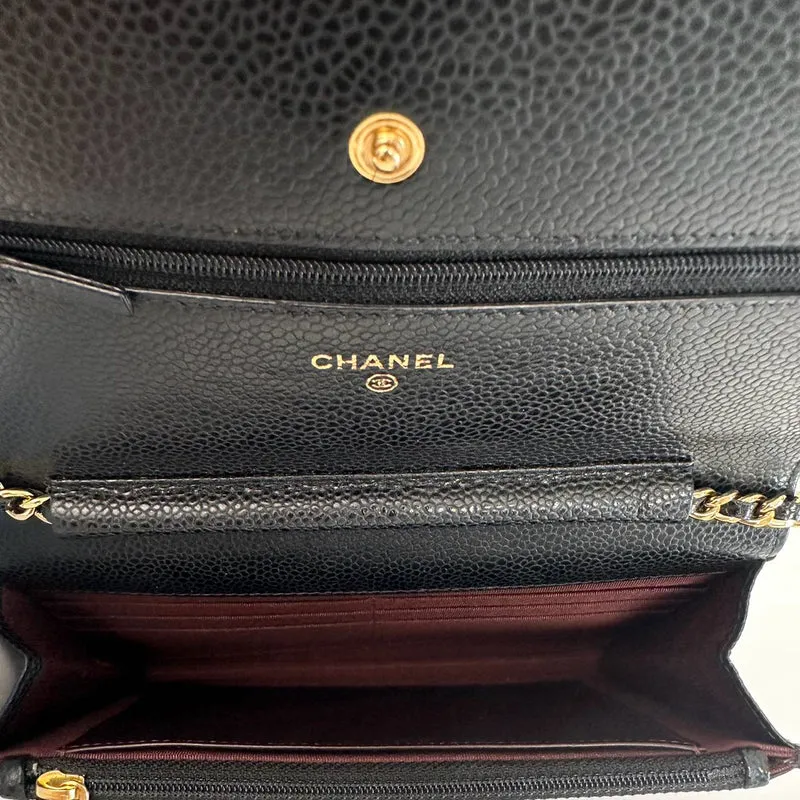 Chanel Schwarze klassische Geldbörse mit Kette WOC Bag Caviar 2013-2014