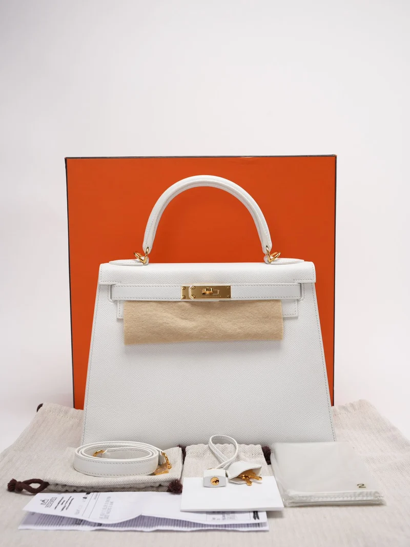 Hermes Kelly 28cm Sellier Weiß Epsom Leder Gold Hardware Top Handle Bag 2015