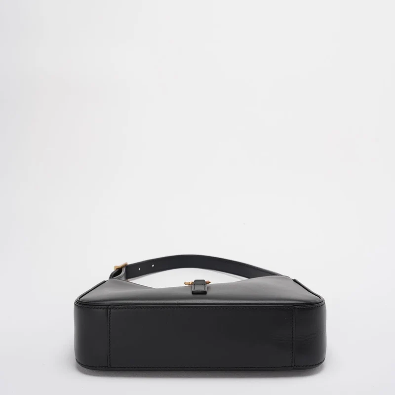 Saint Laurent Le 5 a 7 Schwarze Hobo-Tasche mit goldenen Metallteilen