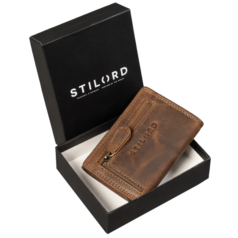 "Roy" Leder Mini Slim Wallet Herren mit Münzfach RFID Schutz Pop Up