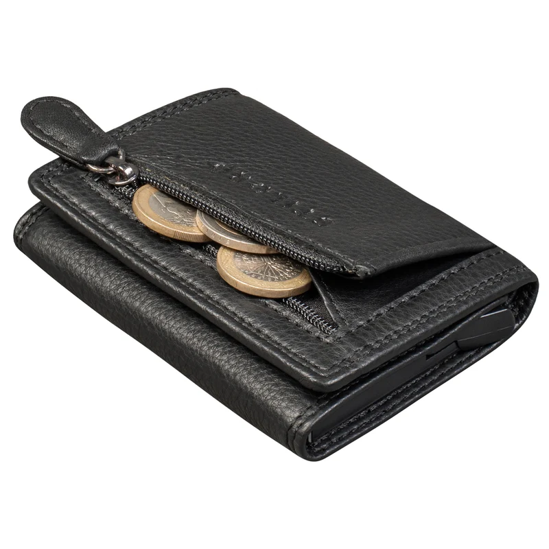 "Roy" Leder Mini Slim Wallet Herren mit Münzfach RFID Schutz Pop Up