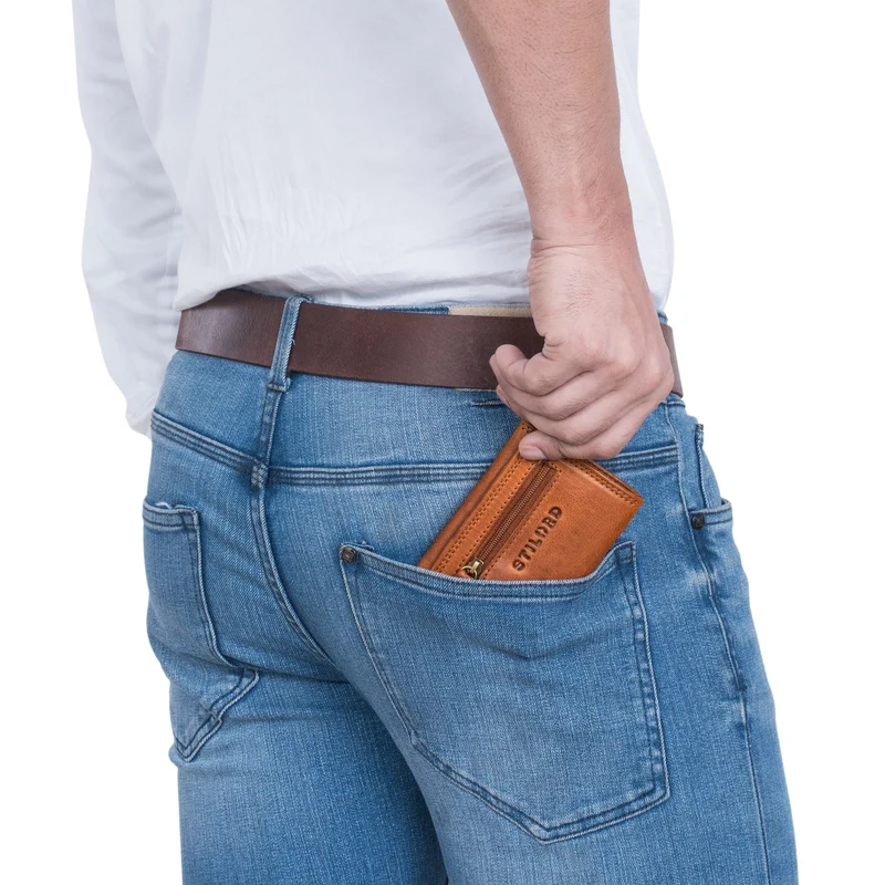 "Roy" Leder Mini Slim Wallet Herren mit Münzfach RFID Schutz Pop Up