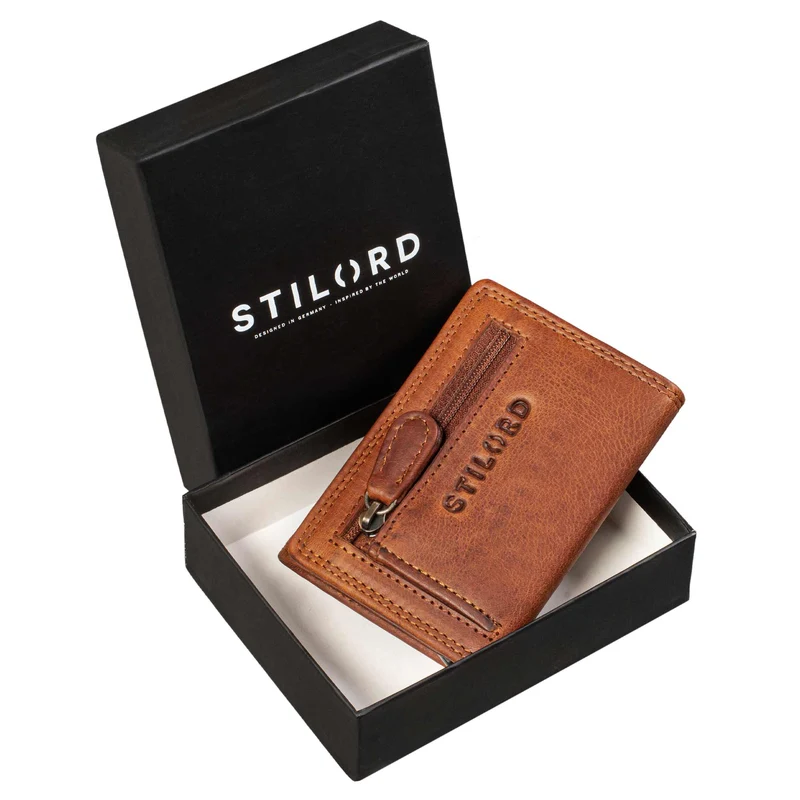 "Roy" Leder Mini Slim Wallet Herren mit Münzfach RFID Schutz Pop Up