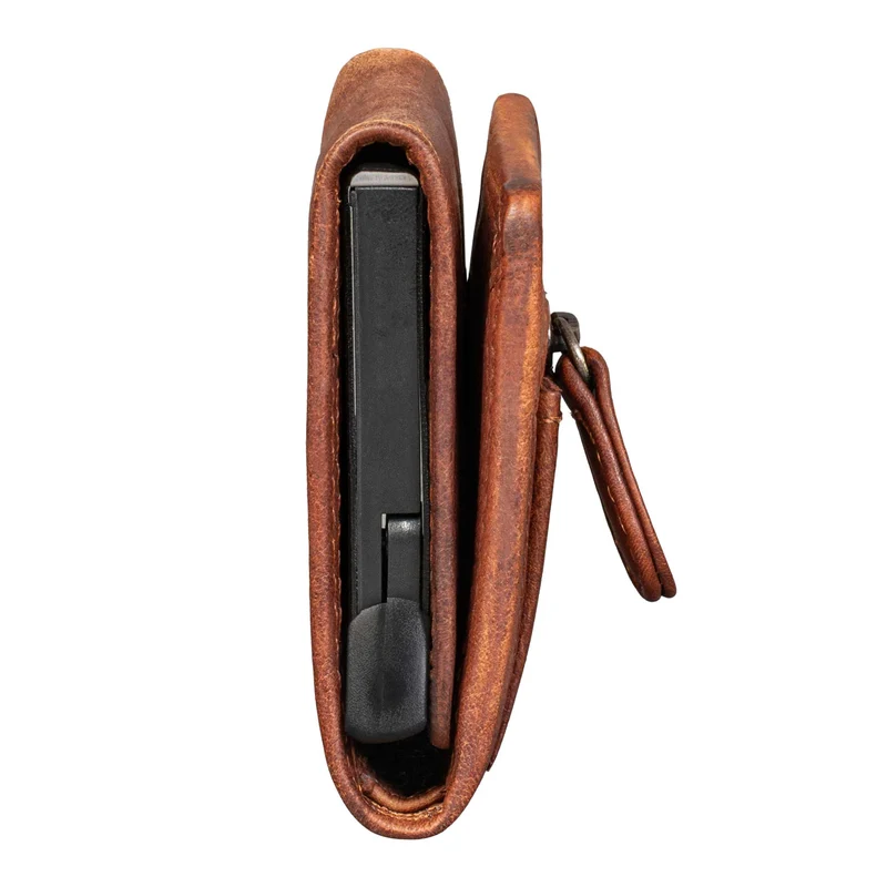 "Roy" Leder Mini Slim Wallet Herren mit Münzfach RFID Schutz Pop Up