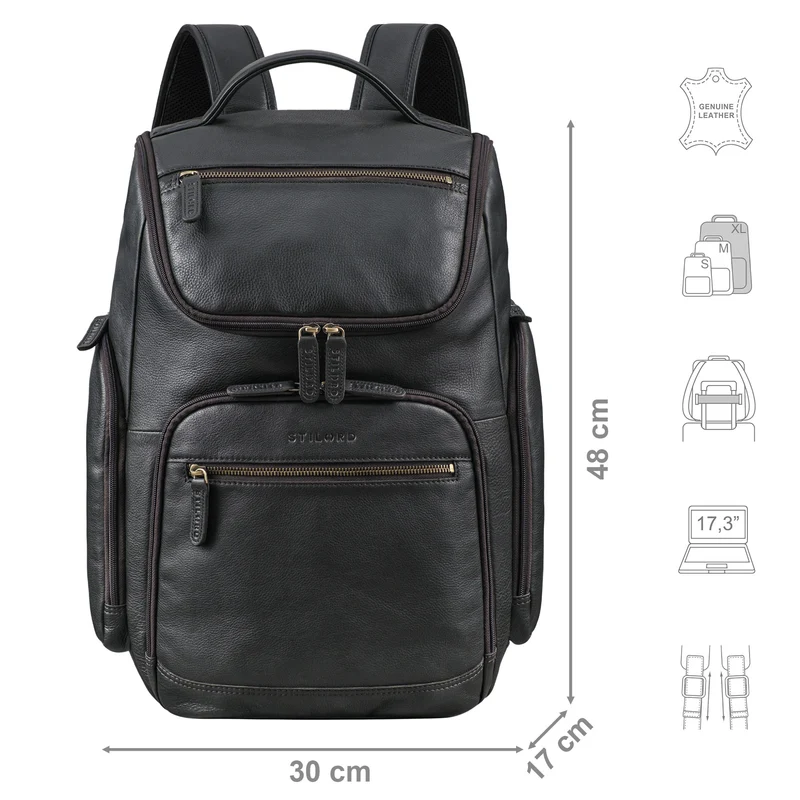"Reggie" XL Leder Rucksack Herren mit 15 - 17 Zoll Laptop Fach Groß