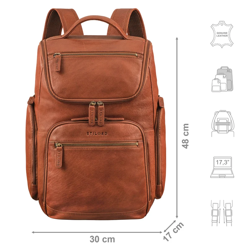 "Reggie" XL Leder Rucksack Herren mit 15 - 17 Zoll Laptop Fach Groß
