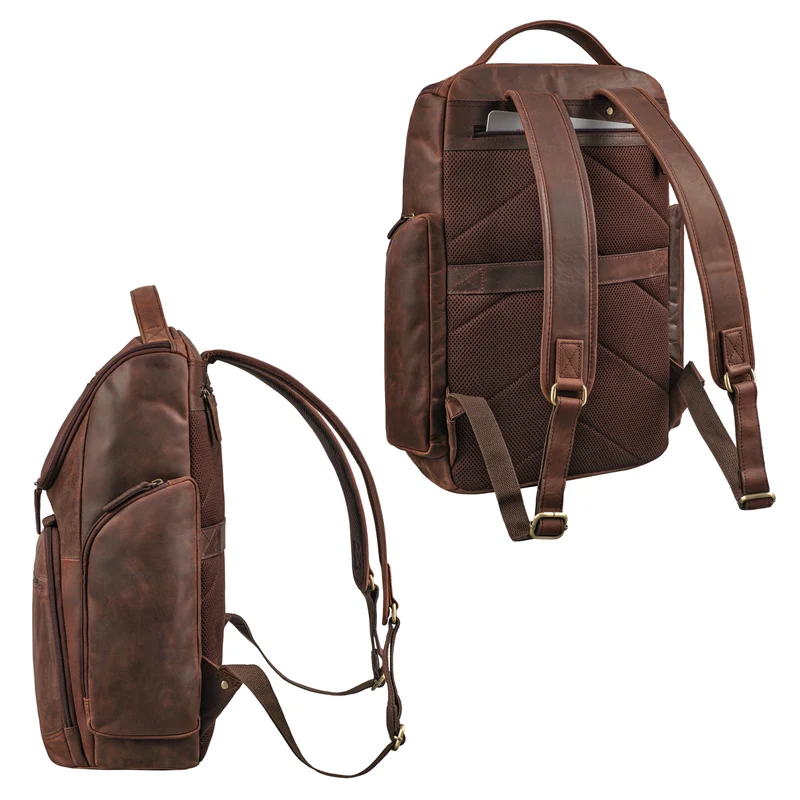 "Reggie" XL Leder Rucksack Herren mit 15 - 17 Zoll Laptop Fach Groß