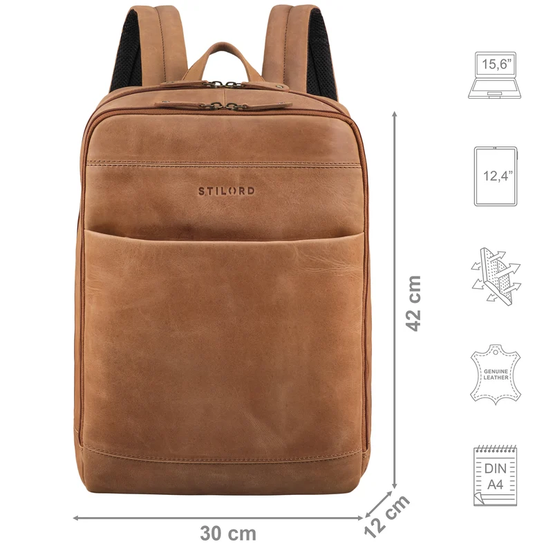 "Leo" Leder Rucksack mit Laptop-Fach 15,6 Zoll und Rückenbelüftung