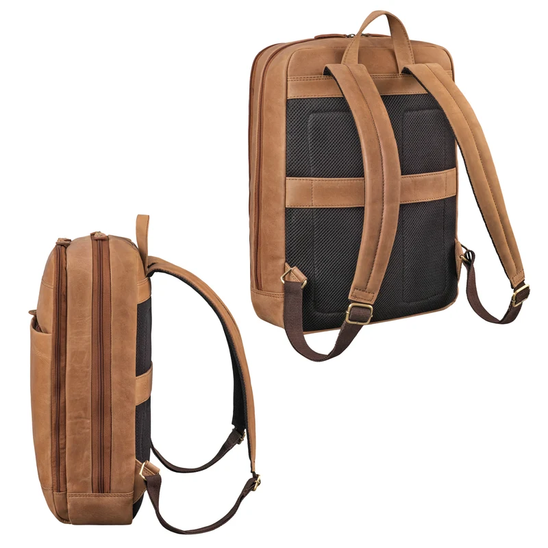"Leo" Leder Rucksack mit Laptop-Fach 15,6 Zoll und Rückenbelüftung