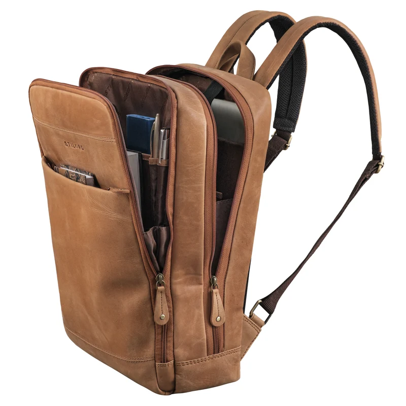 "Leo" Leder Rucksack mit Laptop-Fach 15,6 Zoll und Rückenbelüftung