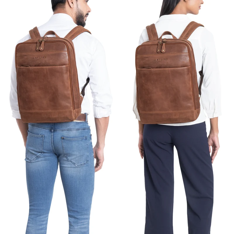 "Leo" Leder Rucksack mit Laptop-Fach 15,6 Zoll und Rückenbelüftung