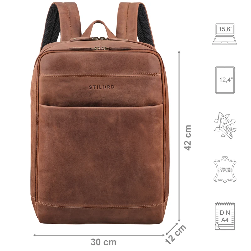 "Leo" Leder Rucksack mit Laptop-Fach 15,6 Zoll und Rückenbelüftung
