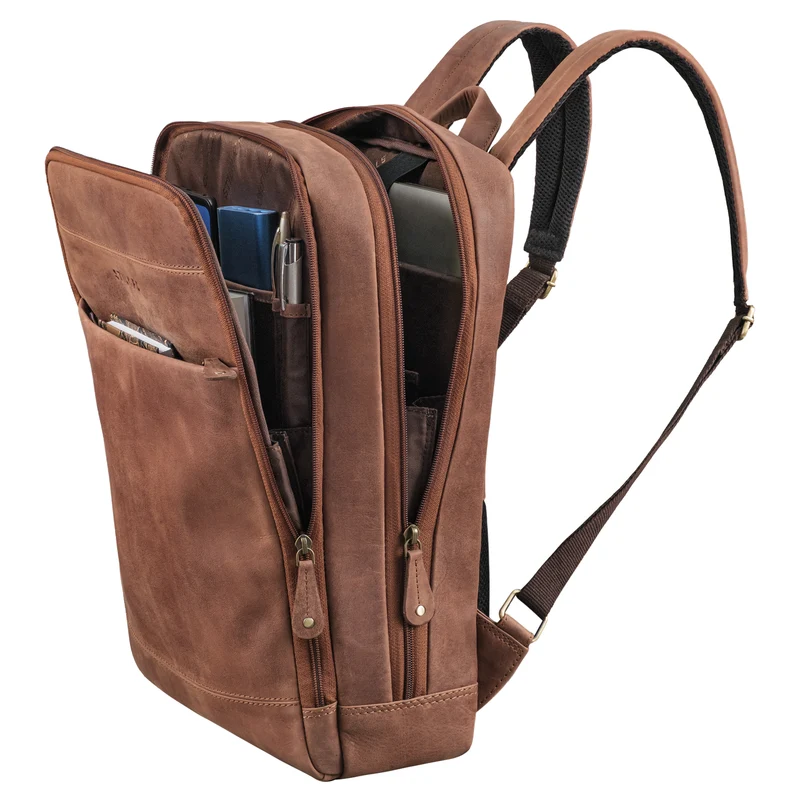 "Leo" Leder Rucksack mit Laptop-Fach 15,6 Zoll und Rückenbelüftung