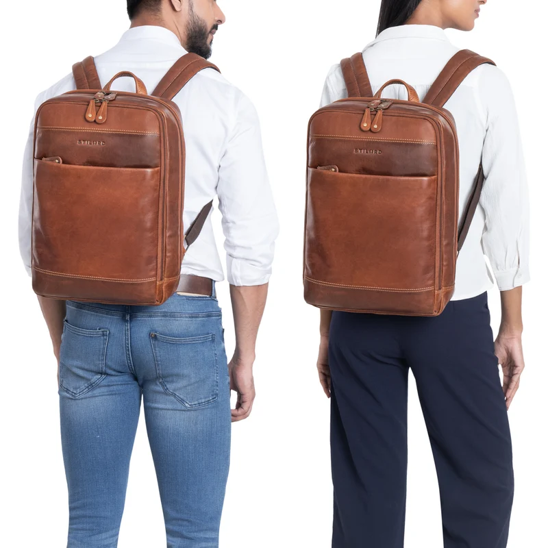 "Leo" Leder Rucksack mit Laptop-Fach 15,6 Zoll und Rückenbelüftung