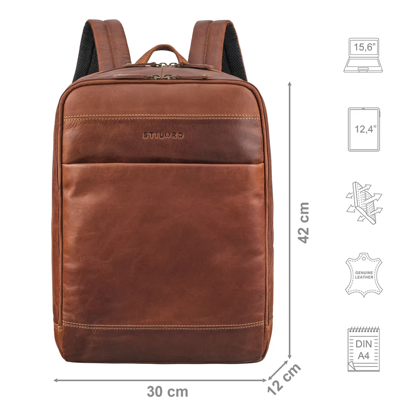 "Leo" Leder Rucksack mit Laptop-Fach 15,6 Zoll und Rückenbelüftung